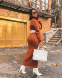 Solid Color Sweater Women High Neck Knit Long Dress without Belt