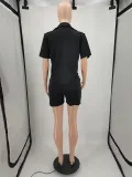 Solid Color Single-breasted Turndown Neck Summer Two Piece Short Set