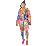 Casual Printed Turndown Neck Long Sleeve Shirt Trousers Homewear Casual Set