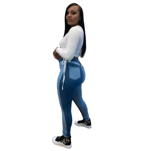 Stitching Color-blocking Skinny Jeans