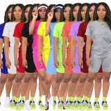 Solid Color Short Sleeve Two Piece Shorts Set