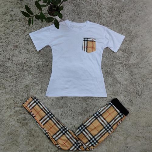 2023 Summer Fashion Ladies Printed Plaid Short Sleeve Pant Set