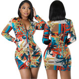 Sexy Fashion Digital Print Multicolor Shirt Dress