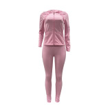 Pure Color Hooded Sportswear 2 PC