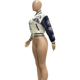 Casual Colorblock Button Fashion Print Double Thread Baseball Jacket