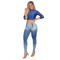 Denim Pencil Pants Sexy Women High Waist Elegant Double Zippers Jeans Casual Trousers