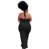 Solid Color Black Ruffled Halter One Piece Sexy Backless Jumpsuit