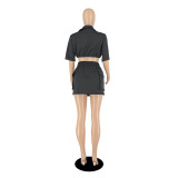 Solid Color Clothes Short Sleeve Crop Skirt Set Tooling Style