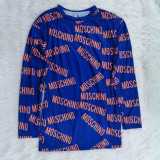 Blue Long Sleeve Soft Print T-shirt Dress