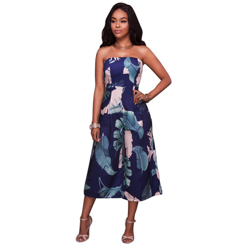 Off Shoulder Printed Wide-leg Jumpsuit