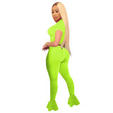 Solid Color Mesh Splicing Flared Pants Set