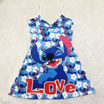 Sexy Loungewear Summer Cartoon Pattern Printed Spaghetti Strap Homewear Dress