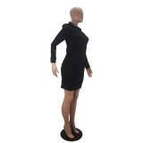 Solid Color Hooded Sweatshirt Dress