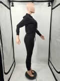 Casual Printed Bodycon Sexy Zipper Hoodie 2 Pieces Outfits Set