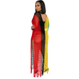 Summer Cover-Ups Crochet Knitted Tassel Color Matching Beach Dress