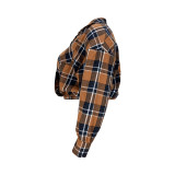 Cotton Asymmetrical Dropped Shoulder Plaid Top with Pocket