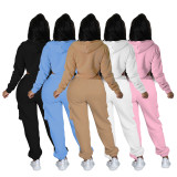 Autumn Winter Women's Irregular Solid Color Pocketed Zipper Hoodie Sweatshirt Pants Set