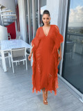 Solid Color Manual Knitted Sheer Fringed Dress