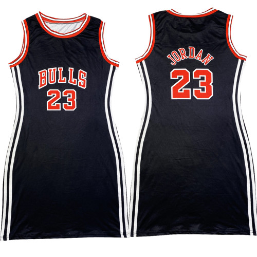 Casual Sleeveless Double-sided Pattern Printed Webbing Basketball Mini Dress