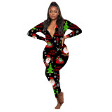 Casual Christmas Printed Long Sleeve Trousers Homewear Jumpsuit