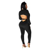Solid Color V Neck Velvet Jumpsuit (with belt)