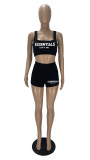 Casual Printed Letter Sleeveless Sportwear Short Set