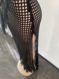 Fashion Sexy Beachwear Hollow Knit Hand Crochet Tassel Dress
