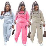 Women's Letter Print Long Sleeve Sweatshirt Casual Set For Women with Pockets