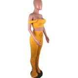 Solid Color Crop Top and Pleated Split Micro Trousers