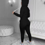 Casual Zip Up Printed Hoodie Sweatshirt & Drawstring Pants Set