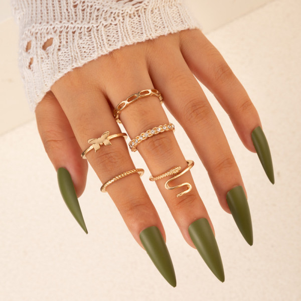 Butterfly Diamond Snake Ring Set