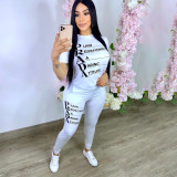 Casual Sportswear Pyrography Short Sleeve Sweatshirt Two-piece Set With Pockets