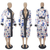 Fashion Women's Robes Print Loose Pajamas Bathrobe Bandage Robes Housewear Women's Wear Sleepwear Robes