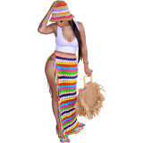Sexy Color Block Fringe Hem Crochet Cover Up Skirt
