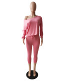 Autumn Pure Color Two Piece Tracksuit Outfits