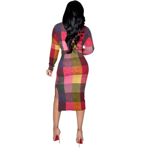 Casual Contrast Print Midi Dress with Belt