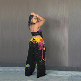 Sexy Splash Ink Print Straps Top And Pants 2 Piece Sets