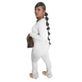 New Stylish Women Long Sleeves Patchwork Solid Stacked Skinny Casual Pants Set