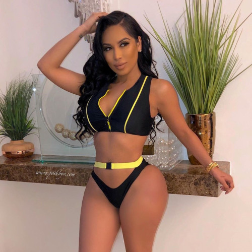 Lace-up Triangle Split Swimsuit