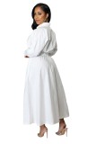 Fashion POLO Collar Loose Long Sleeve Long Dress