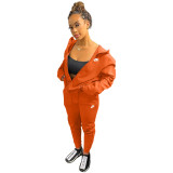Casual Embroidery Letter Cardigan Pant Set with Hat