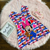 Sexy Loungewear Summer Cartoon Pattern Printed Spaghetti Strap Homewear Dress