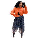Fashion Women's Stitching Ribbed Casual Stand Collar Crop Padded Jacket