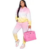 Winter Positioning Printed Gradient Casual Sweatpant Set For Women Hoodie