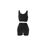 Casual Sports Double Vest and Shorts with Pocket