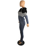 Casual Colorblock Hooded Zipper Pant Set