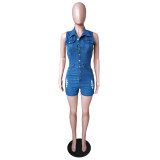 Casual Jeans Washed Ripped Short Denim Jumpsuit