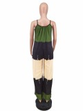 Women's Hot Sale Color Block Printed Straps Jumpsuit