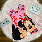 Sexy Loungewear Summer Cartoon Pattern Printed Spaghetti Strap Homewear Dress