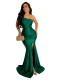 Drape Single Shoulder Side Slit Maxi Dress